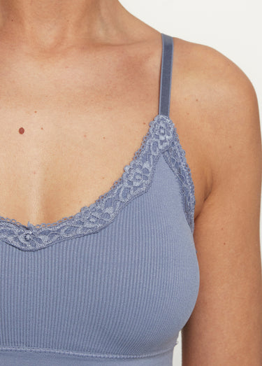 Brassière sans coutures, bord dentelle Bleu