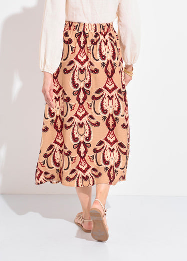 Jupe longue fluide imprimé cachemire Beige