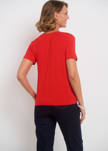 T-shirt fluide col V manches courtes Rouge