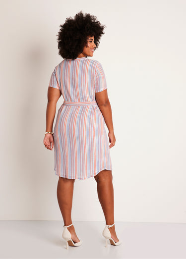 Robe droite courte rayée brillant Orange/Bleu