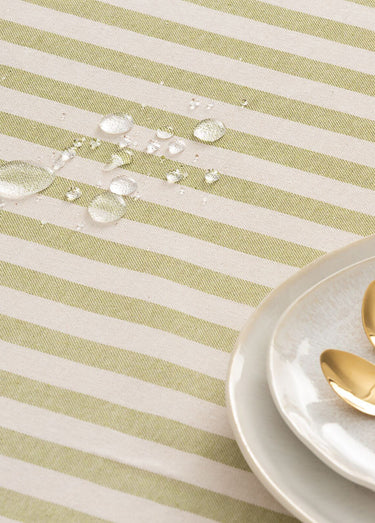 Nappe anti taches pur coton, rayures Olive