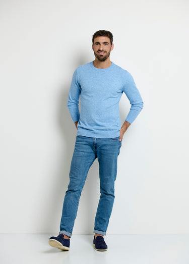 Pull col rond homme maille fine jauge Bleu Chine