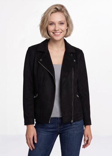 Blouson zippé court tissu suédé Noir