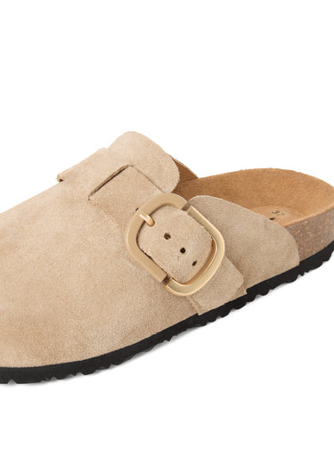 Mules en cuir avec semelle anatomique Taupe