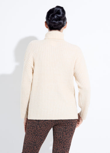 Pull col roulé manches longues descendues Uni Ecru