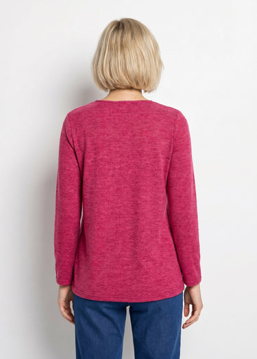 T-shirt long col V évasé manches longues Uni Cassis