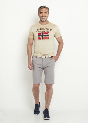Bermuda petits motifs à revers + ceinture Gris Clair