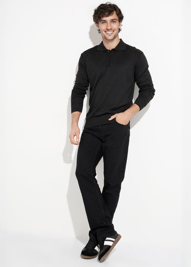 Pull maille fine avec laine et col polo Noir