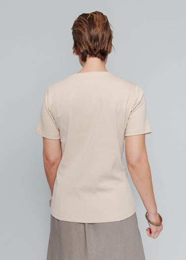 T-shirt manches courtes col motif clouté Sable