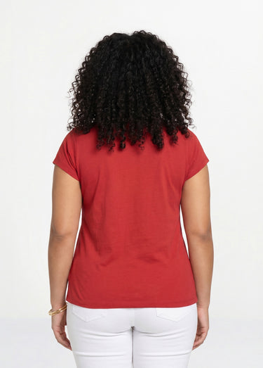 T-shirt court uni clouté maille flammée Paprika