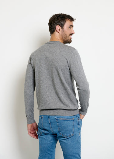 Pull col rond homme maille fine jauge Gris Chine