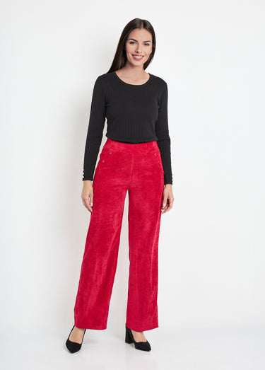 Pantalon large velours milleraies Rouge