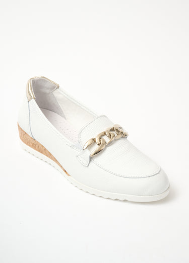 Mocassins chaîne largeur confort compensés Blanc
