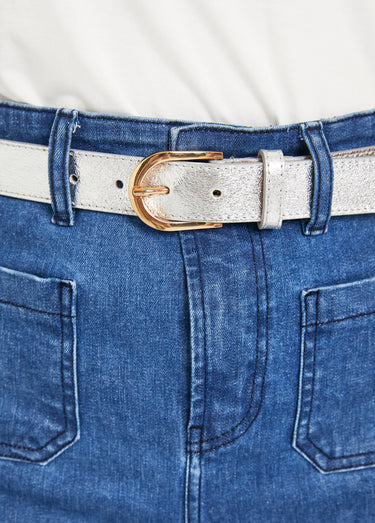 Ceinture en cuir avec boucle Argente