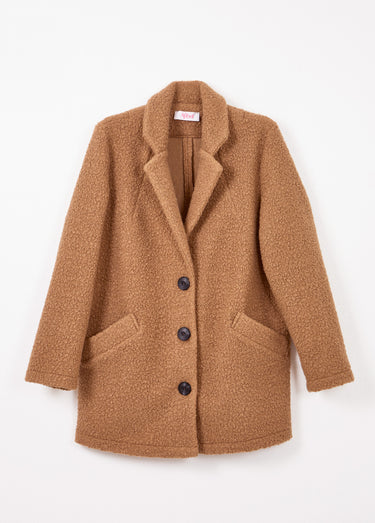 Manteau tissu bouclette mi-long boutonné Camel