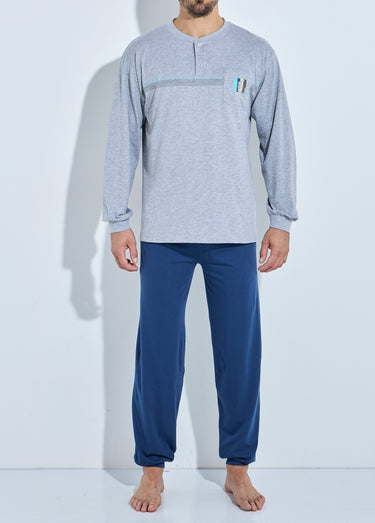 Pyjama col tunisien jersey coton bas resserrés Gris