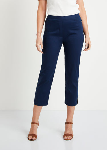 Pantacourt taille semi élastiquée satin Marine