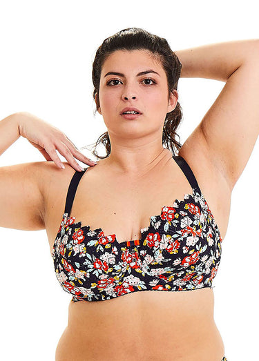 Soutien-gorge armatures, motif floral Imprime Marine