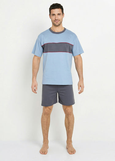 Pyjama short coton bicolore Bleu
