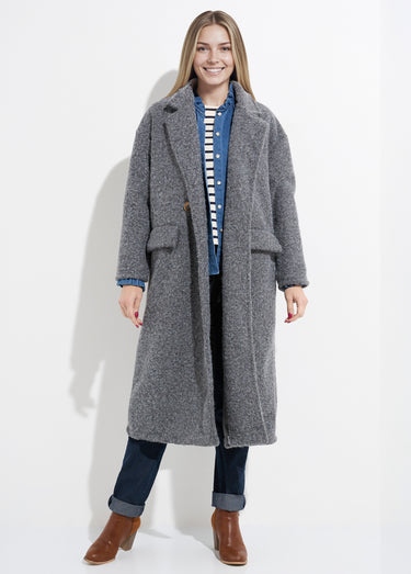 Manteau long façon laine bouillie Gris