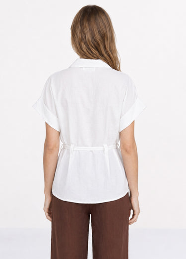 Chemisier avec taille resserrée par lien Blanc