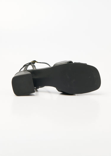 Sandales cuir à talon brides plissées Noir
