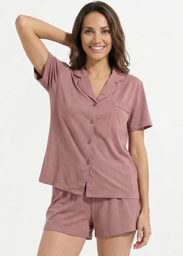 Pyjama short en jersey, col chemisier Prune