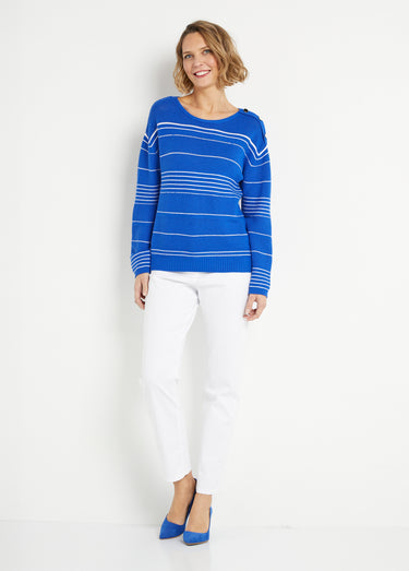 Pull marinière col rond Bleu Dur/Blanc
