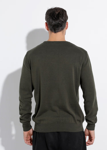 Pull fin coton, col rond manches longues Kaki