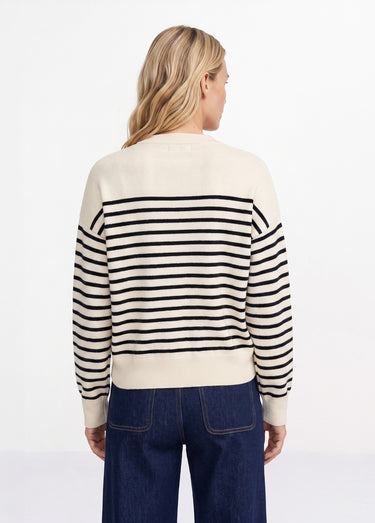 Pull à rayures avec col rond boutonné Blanc/Bleu