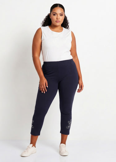 Legging court uni ceinture élastiquée Marine