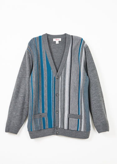 Gilet col V boutonné rayures jacquard laine Gris