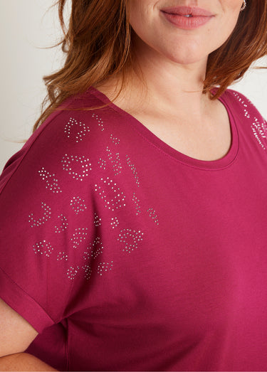 T-shirt long manches courtes uni Fuchsia