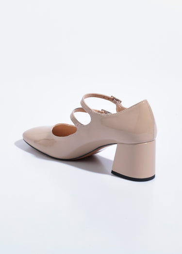 Babies à talon vernies avec bout carré Vernis Beige