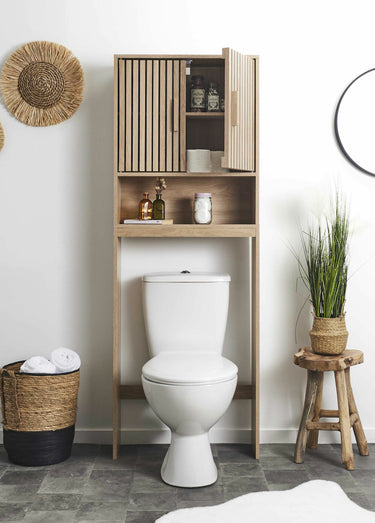 Meuble rangement WC en bois claustra Marron