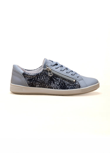 Baskets cuir zippées grande largeur Bleu Feuillage
