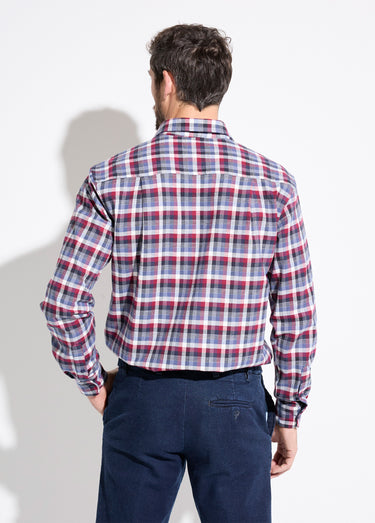 Chemise flanelle extensible carreaux manches longues Bordeaux