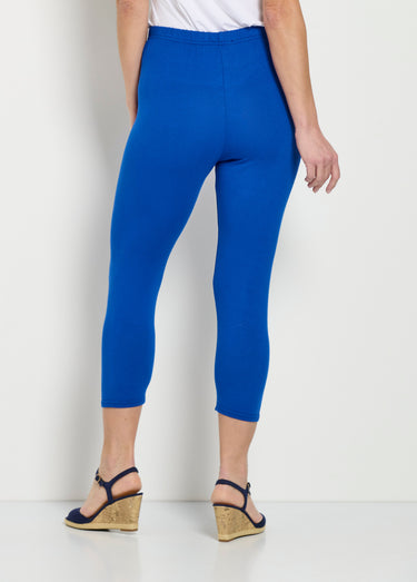 Legging court taille élastiquée extensible Uni Bleu