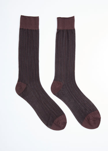 Chaussettes voile à côtes Marron
