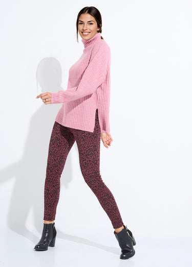 Pull col roulé manches longues descendues Uni rose