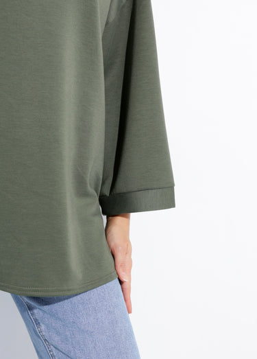 Sweat shirt large col rond, manches 3/4 Kaki
