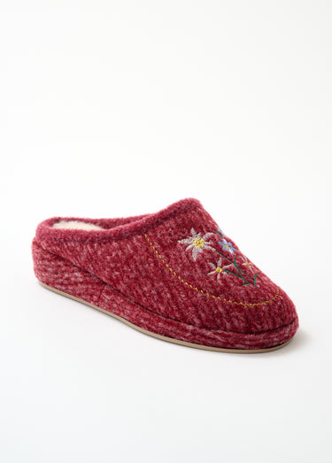 Chaussons mules brodés largeur confort Bordeaux