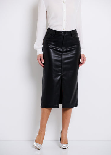 Jupe longue fendue en faux cuir Noir