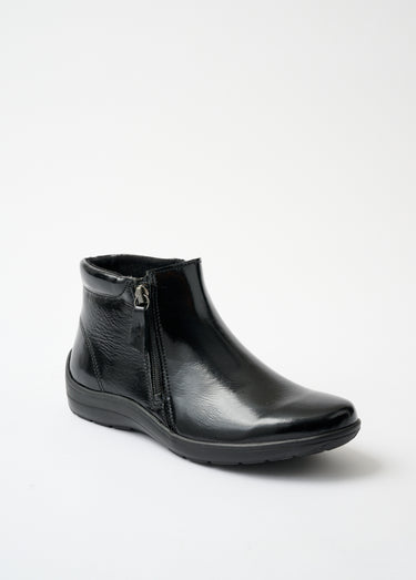 Low boots largeur confort zippés cuir fantaisie Vernis Noir
