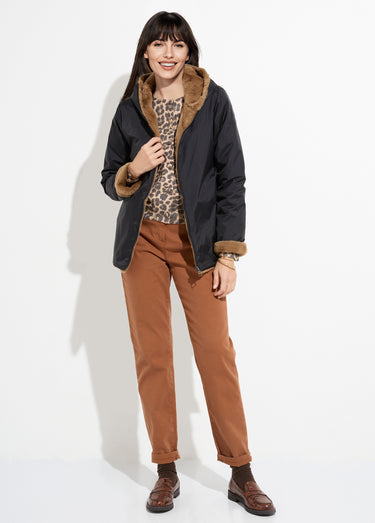 Blouson réversible déperlant et fourrure Noir/Camel