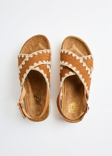 Sandales compensées talon corde Camel