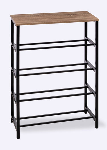 Range chaussures 4 niveaux forme console Bois / Noir