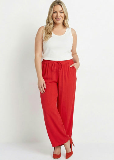 Pantalon fluide avec lin, effet naturel Rouge