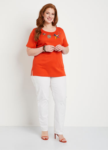 T-shirt droit long manches courtes Orange