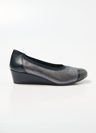 Ballerines compensées cuir largeur confort bi-matière Marine